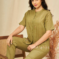 Penina Green Cotton  Shirt-Pyjama Set