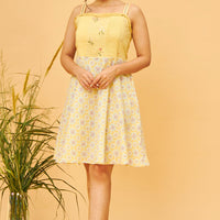 Perla Yellow Cotton Short Dress