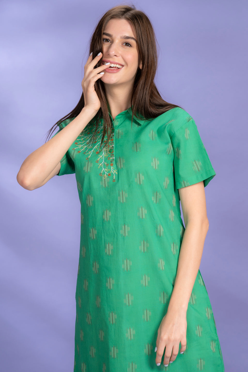 Emerald Unfold Green Cotton Dress July Wear Emerald Unfold Green Cotton Dress July Wear