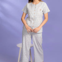 Cloud Braids Grey Cotton Shirt - Pyjama Set