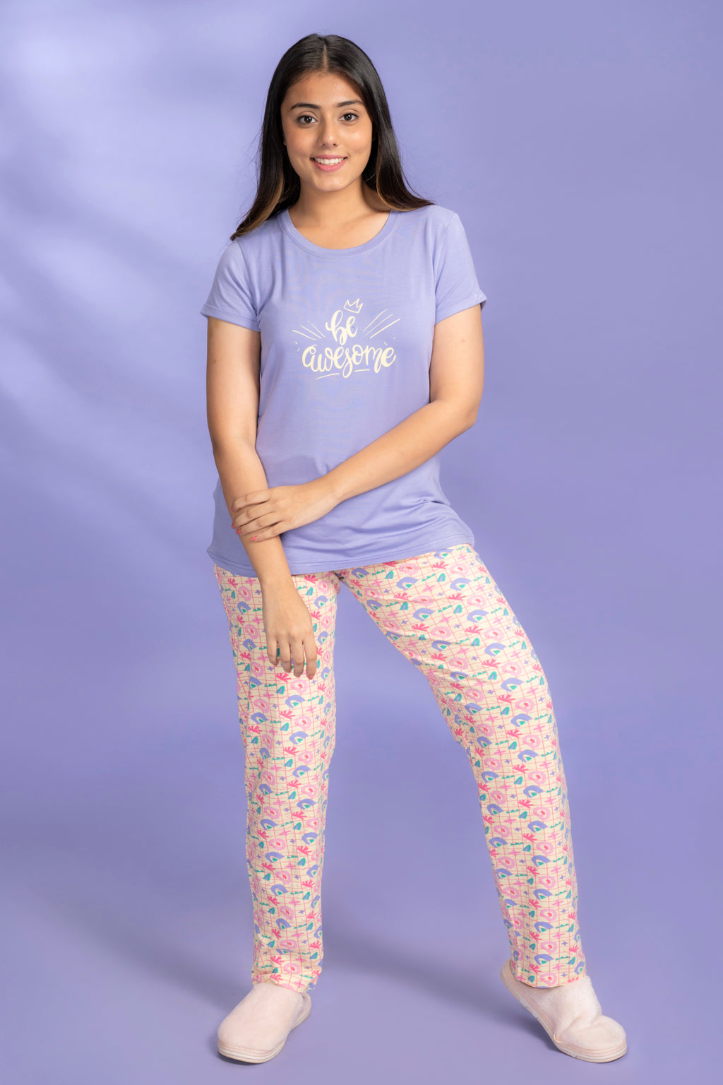 Fadilah Blue Modal T-Shirt - Pyjama Set