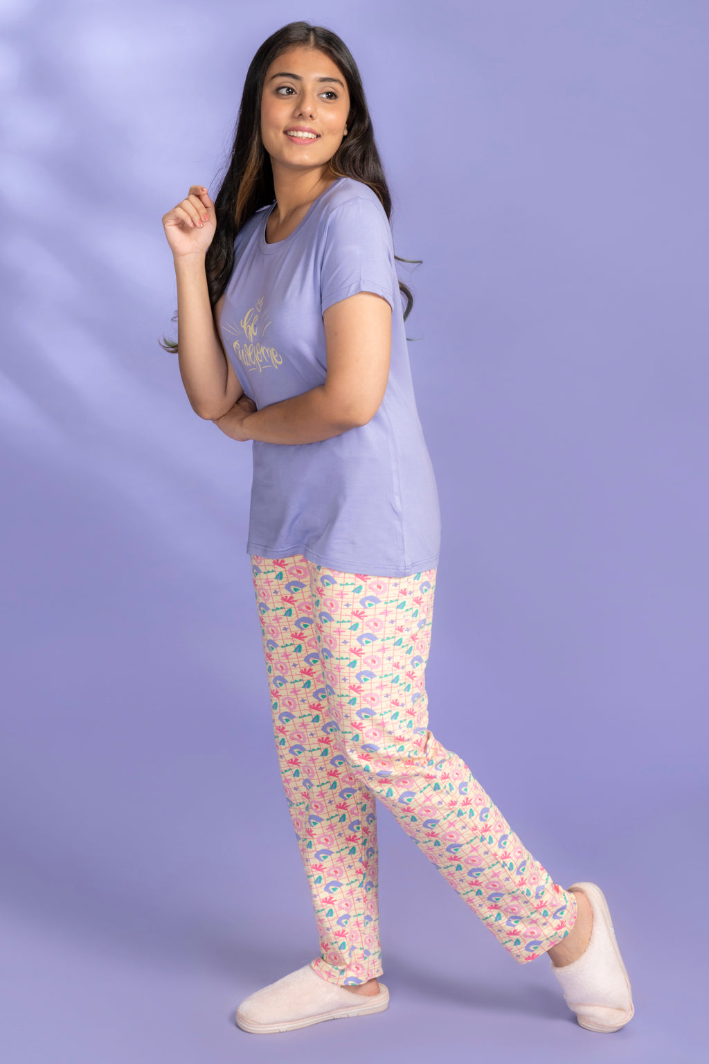 Fadilah Blue Modal T-Shirt - Pyjama Set
