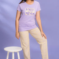 Resa Lilac Knitted Cotton  T-Shirt - Pyjama Set