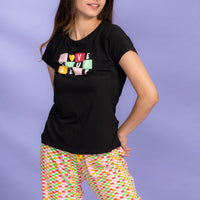 Crispiyana Black Modal Top With Pyjama And Shorts Set