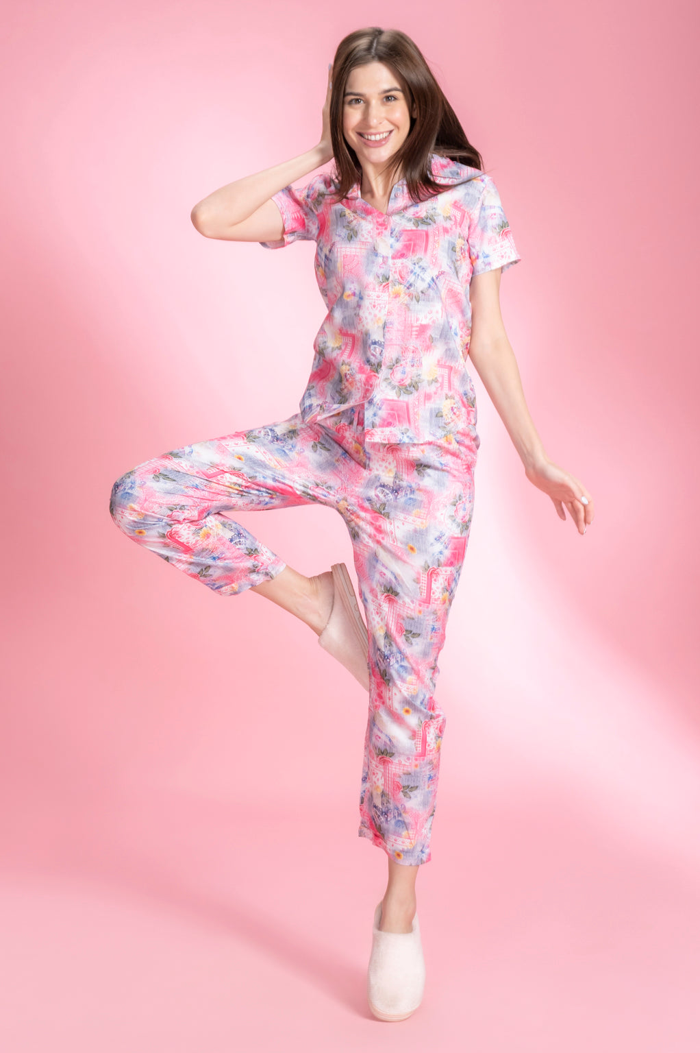 Lychee Male Pink Rayon Shirt Pyjama Set