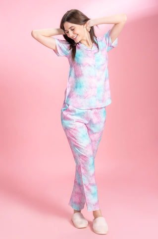 Rainbow Beauty Pink Rayon Shirt Pyjama Set