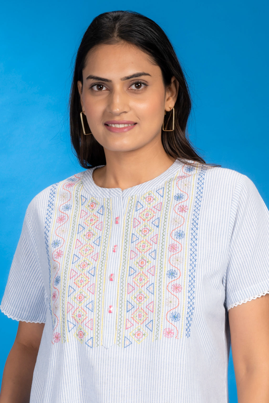 Opal Night Blue Cotton Long Nighty – July Wear