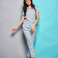Mint Chocolate Blue Rayon Shirt Pyjama Set