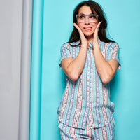 Mint Chocolate Blue Rayon Shirt Pyjama Set