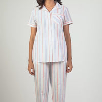 Chevron Stripes White Rayon Shirt - Pyjama Set