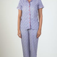 Blue Ray Blue Rayon Shirt Pyjama Set