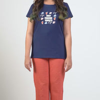 Fulliana Navy Knitted Cotton T-Shirt - Pyjama Set