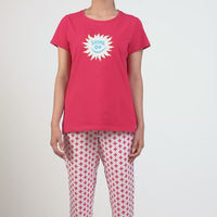 Smile And Pile Pink Rayon T-Shirt - Pyjama Set